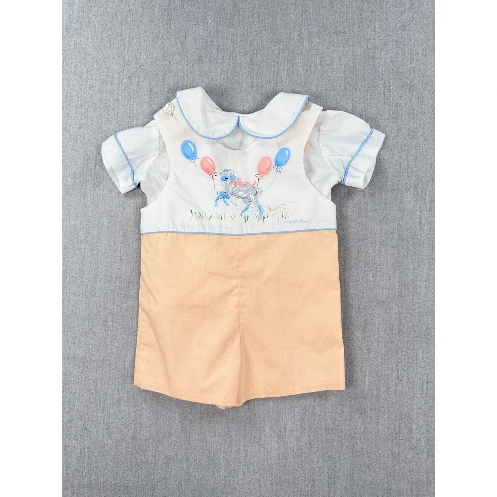 Barbara Bullard Designs Boys Peach‎ White Lamb Balloon Romper Set Size 2 Vintage